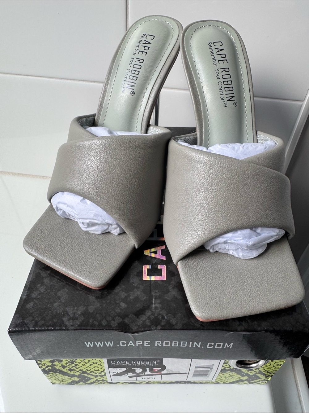 Cape Robbin Talula Gray Crisscross Square-Toe Slide Mules